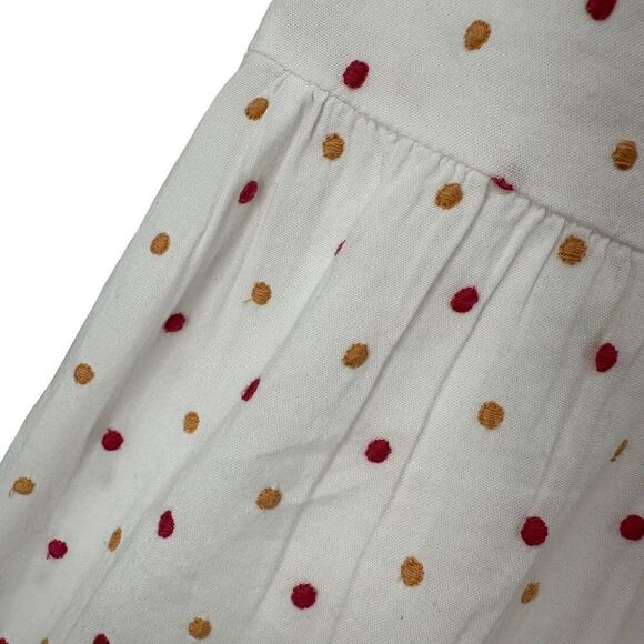 LOFT Puff Sleeve Dot Embroidered Tiered Swing Dress Size XS White Pink Boho Prep - Picture 6 of 8